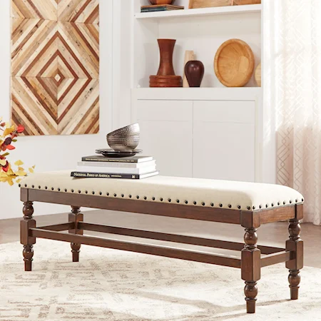 Traditional Upholstered Dining Bench with Nailhead Trim
